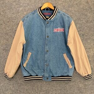 WB‎ Multiversus Denim Varsity Jacket Men Large Game Official Merch Gaming RARE